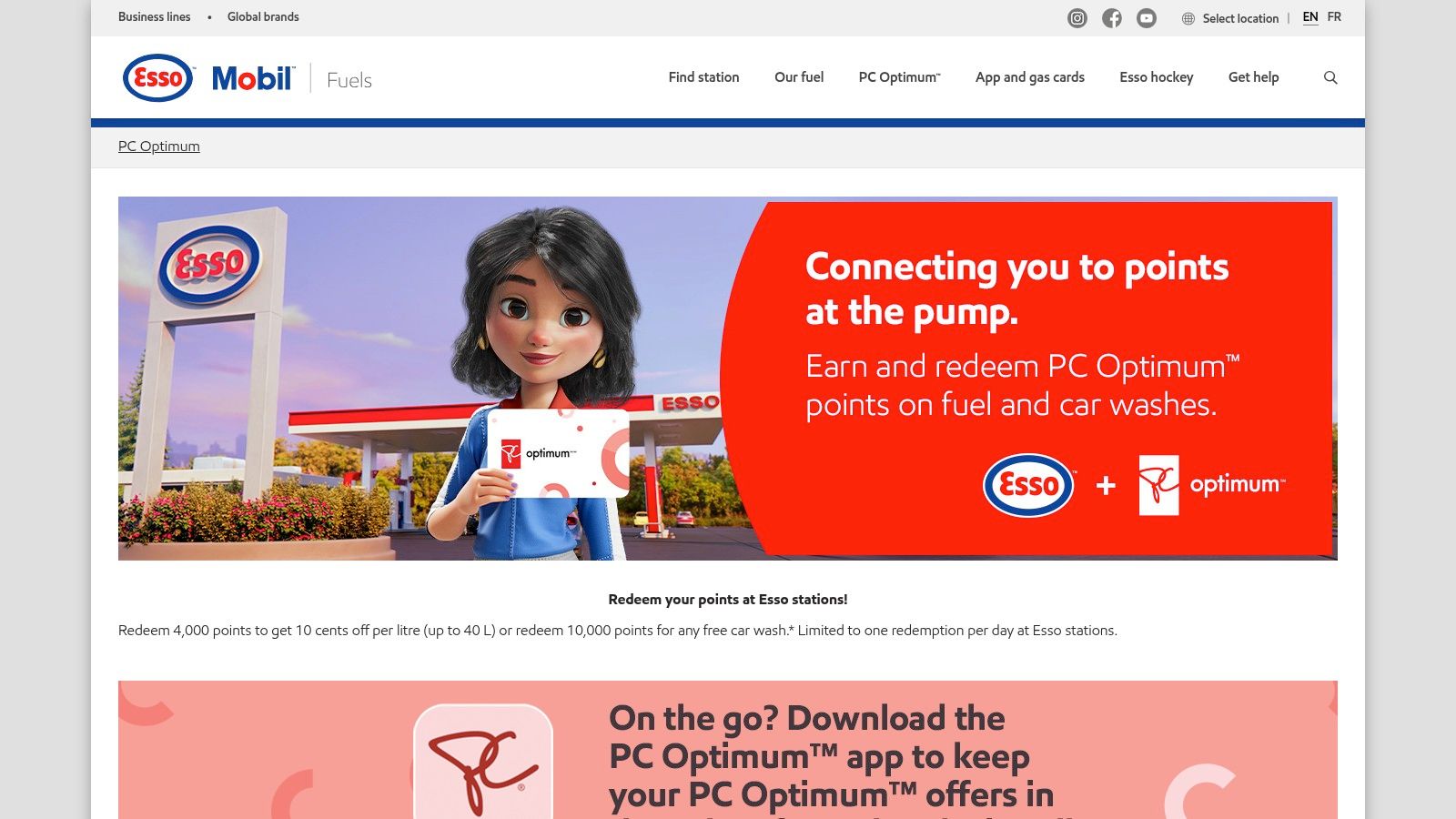 Esso / Mobil (PC Optimum earn & redeem)