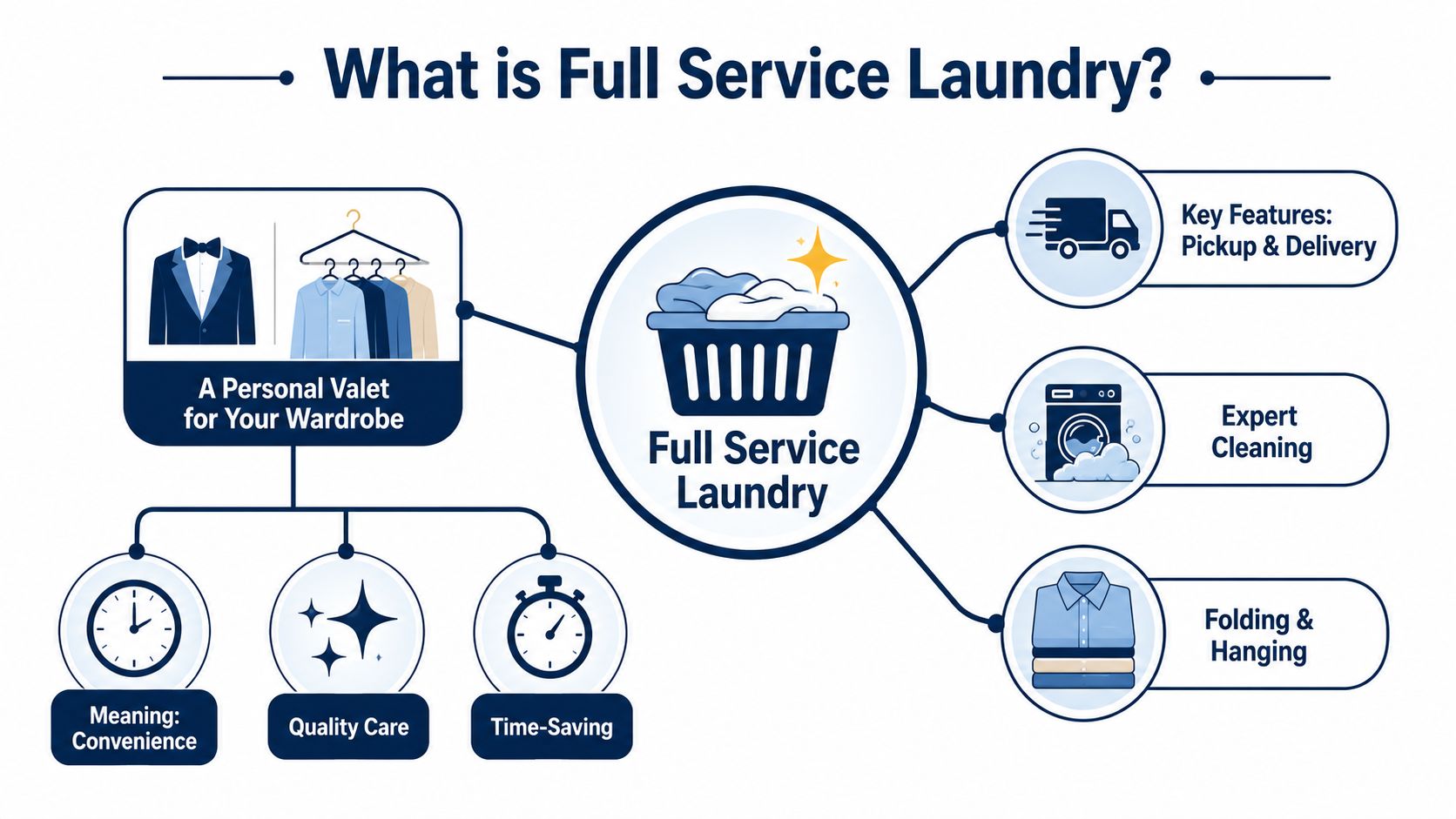 An infographic explaining the benefits and key features of a professional full service laundry solution.