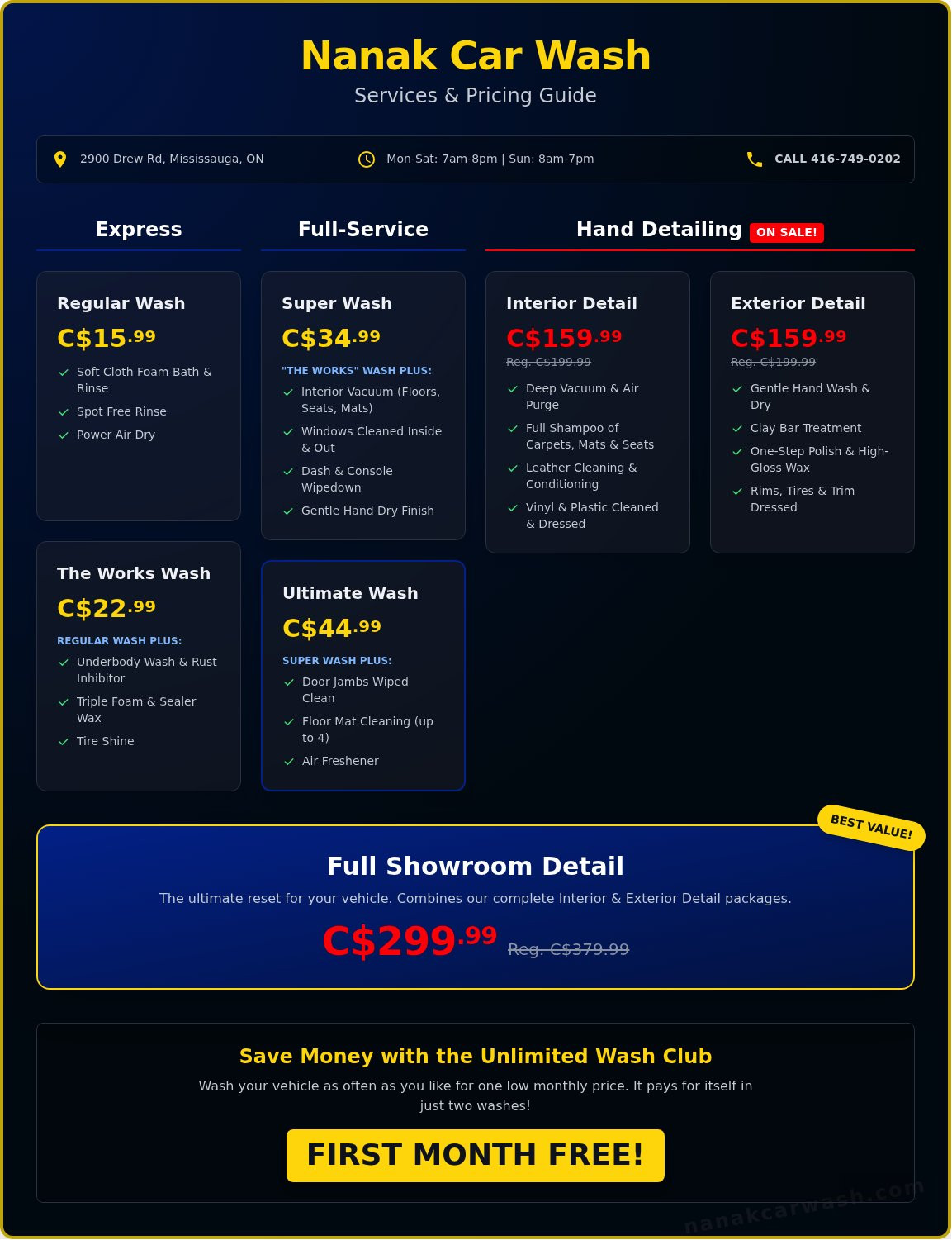 Nanak Car Wash: Our Services, Prices & Hours