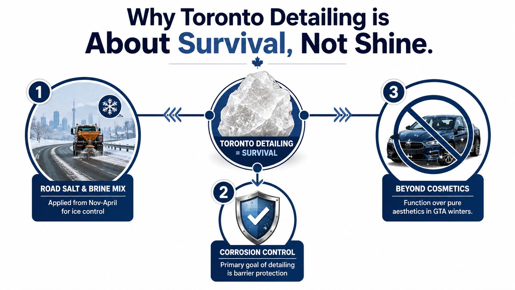 An infographic titled Why Toronto Detailing is About Survival, explaining car protection against winter road salt.